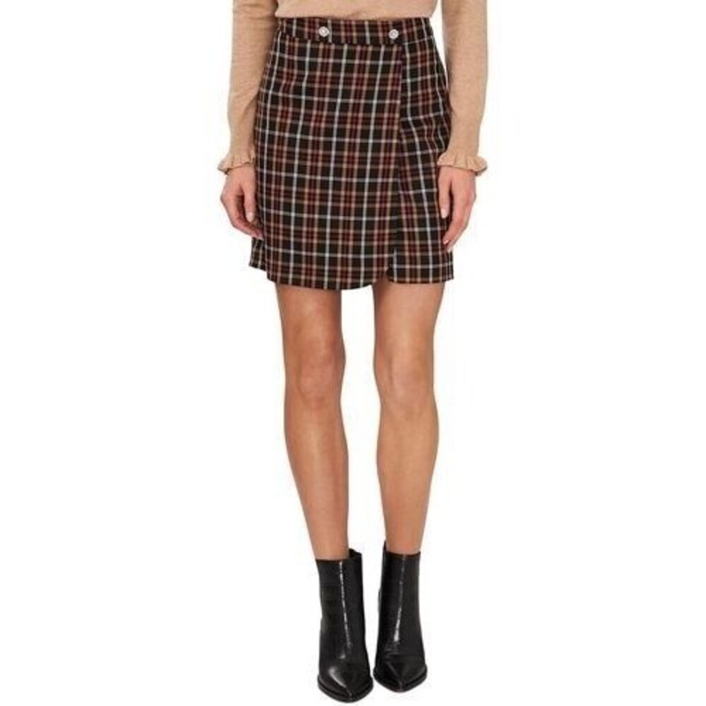 CECE Women's Preppy Plaid Mini Skirt size 2 w/Rhinestone Buttons Faux Wrap NWT